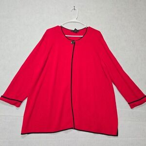 R#31 Grace Dane Lewis Woman Red Black Trim Open Front Cardigan Sweater 2X